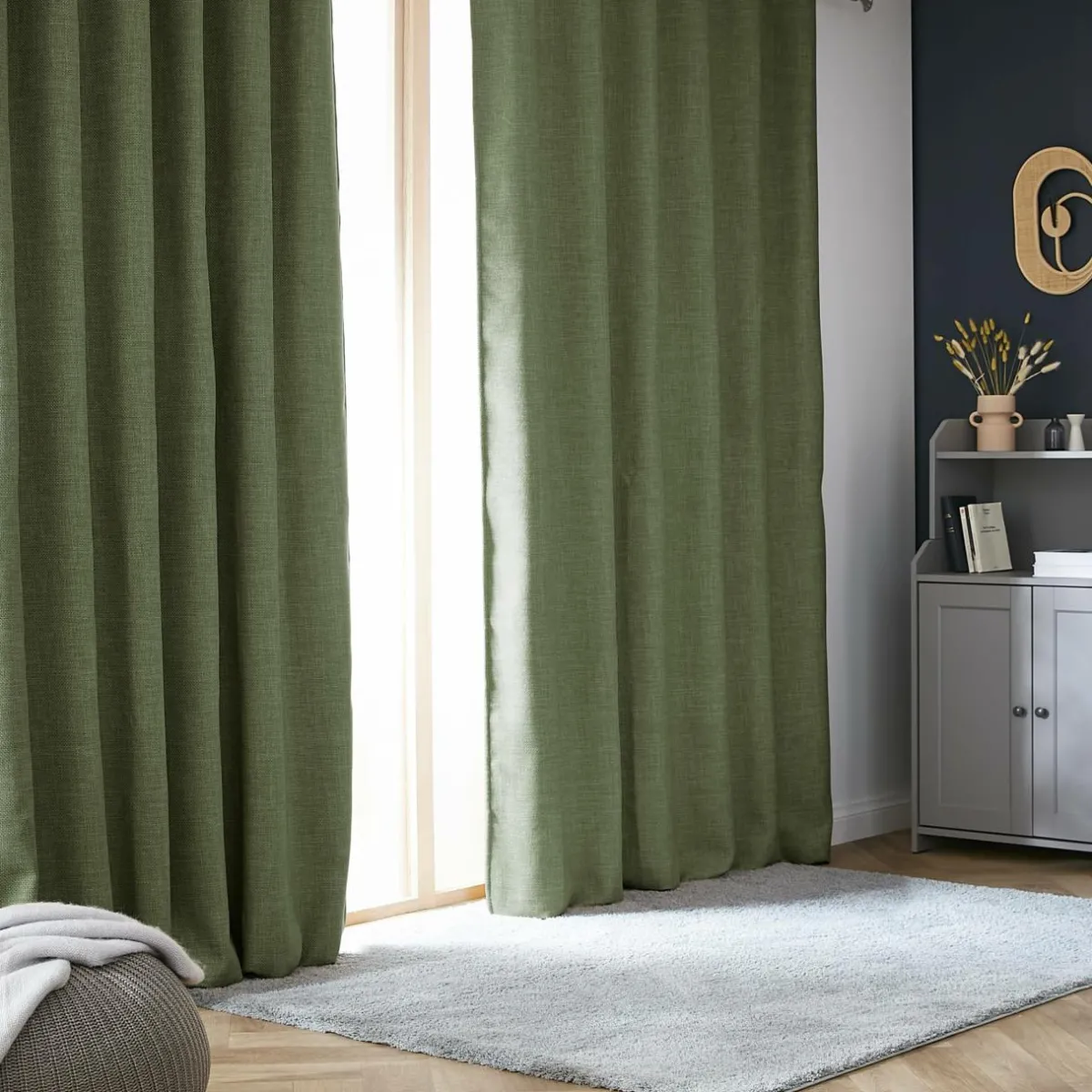 EMINZA Rideau obscurcissant thermique galon fronceur (180 x 260 cm) Alba Vert kaki