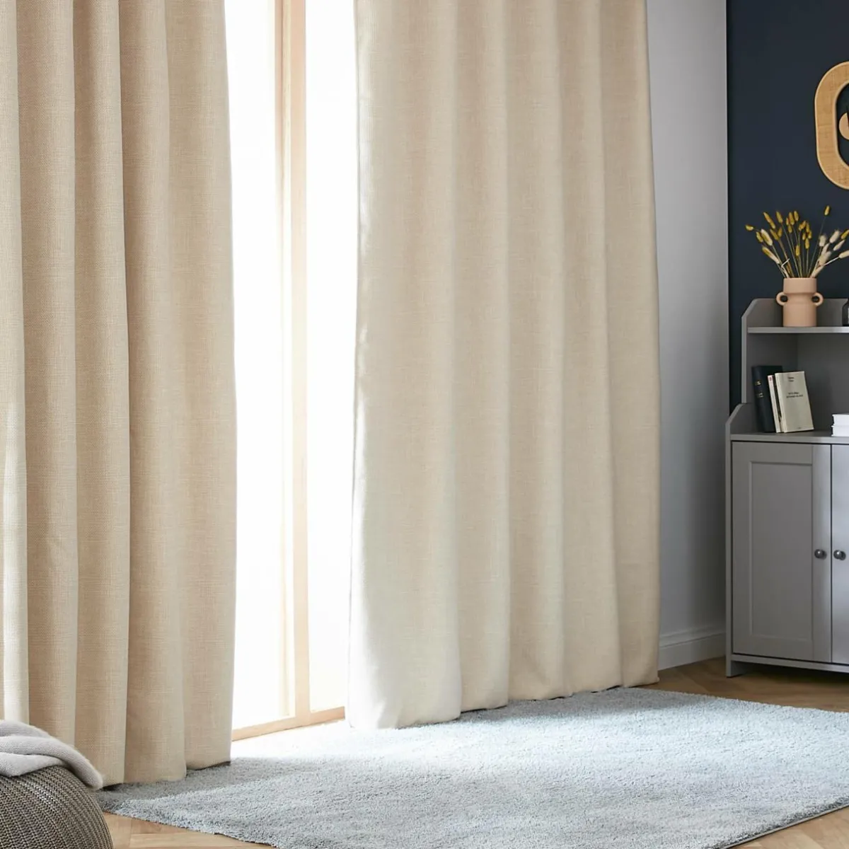 EMINZA Rideau obscurcissant thermique galon fronceur (180 x 260 cm) Alba grège Beige Hot