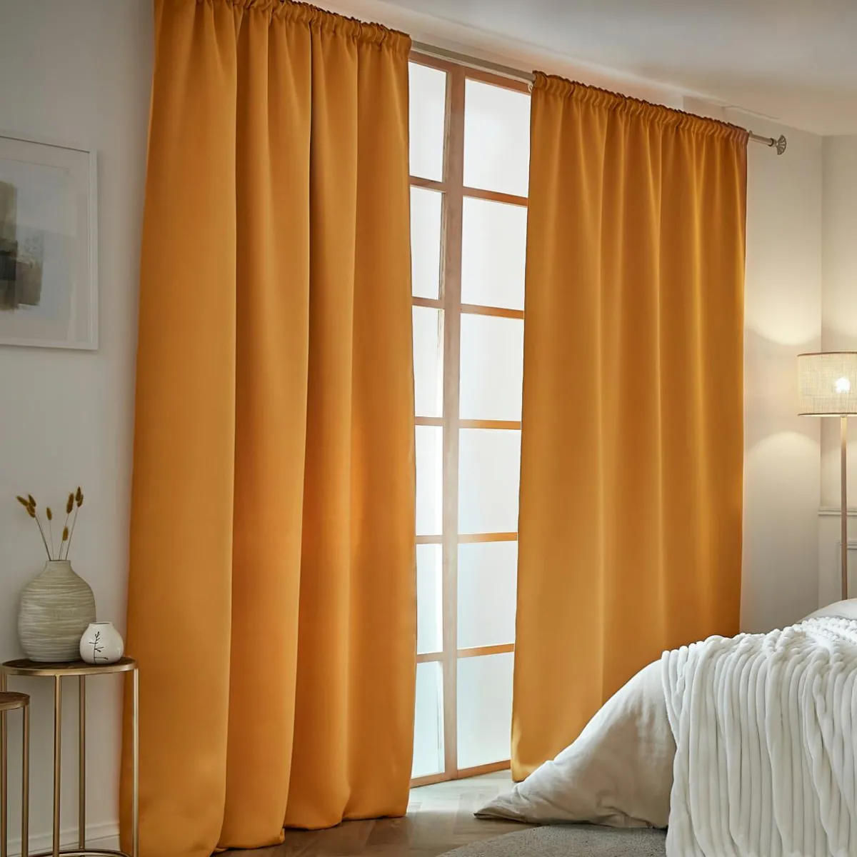 EMINZA Rideau obscurcissant thermique galon fronceur (140 x 240 cm) Calore Jaune moutarde Best