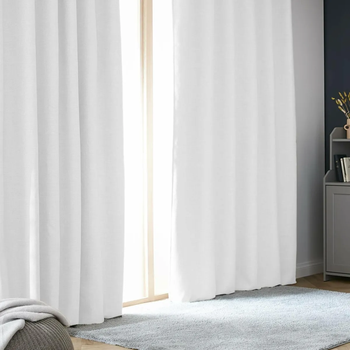 EMINZA Rideau obscurcissant thermique galon fronceur (140 x 240 cm) Alba perle Blanc