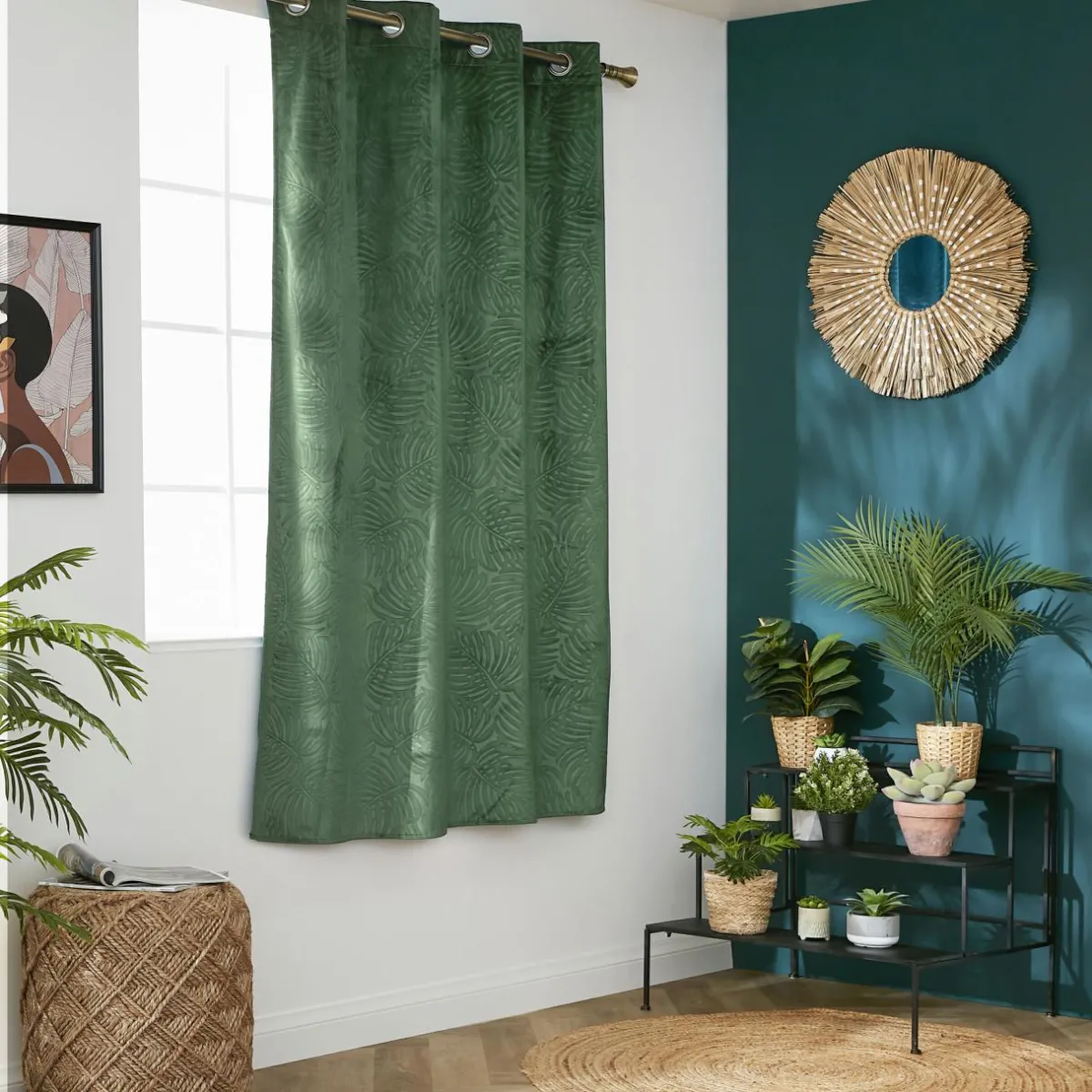 EMINZA Rideau obscurcissant velours (140 x 180 cm) Fern Vert romarin Best