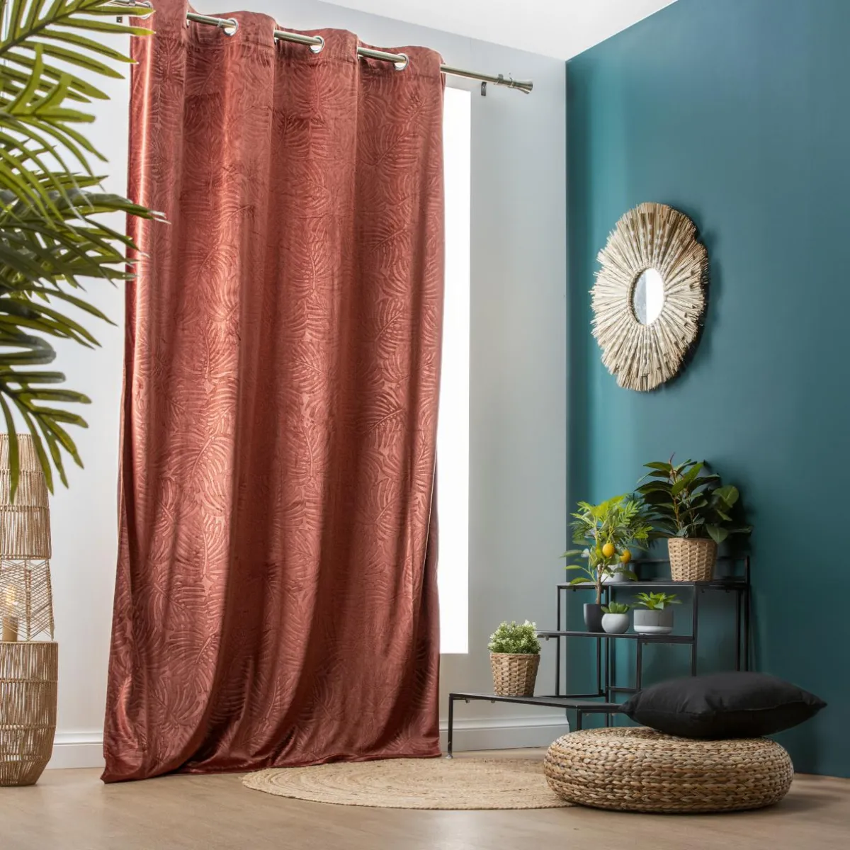 EMINZA Rideau obscurcissant velours (140 x 280 cm) Fern Terracotta Discount