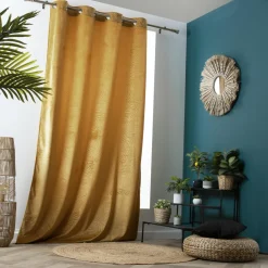 EMINZA Rideau obscurcissant velours (140 x 240 cm) Fern Jaune ocre New