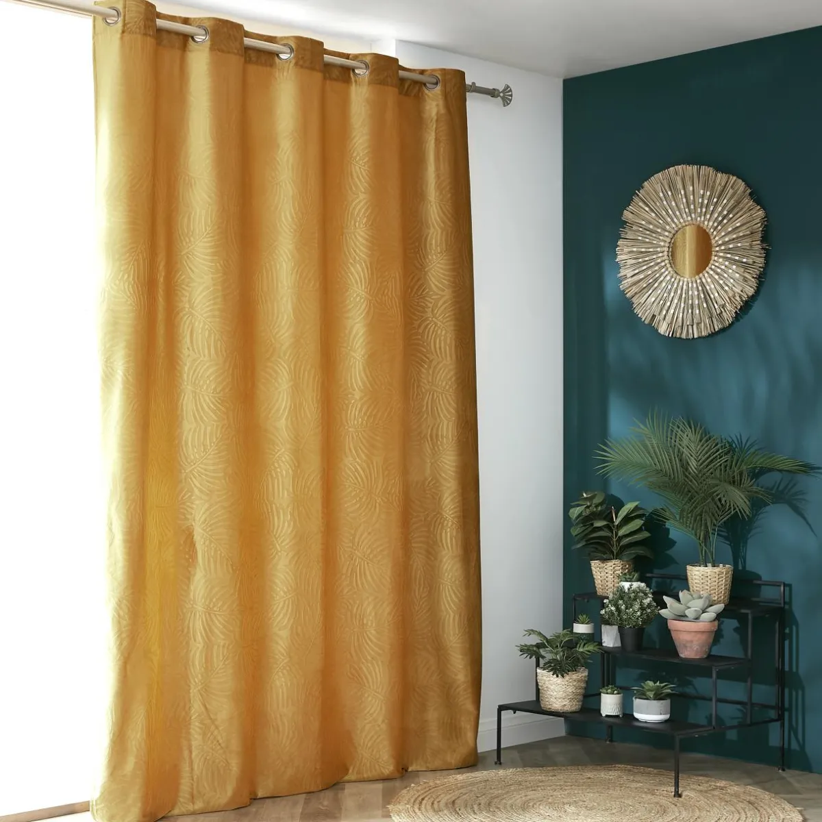 EMINZA Rideau obscurcissant velours (180 x 260 cm) Fern Jaune ocre Discount