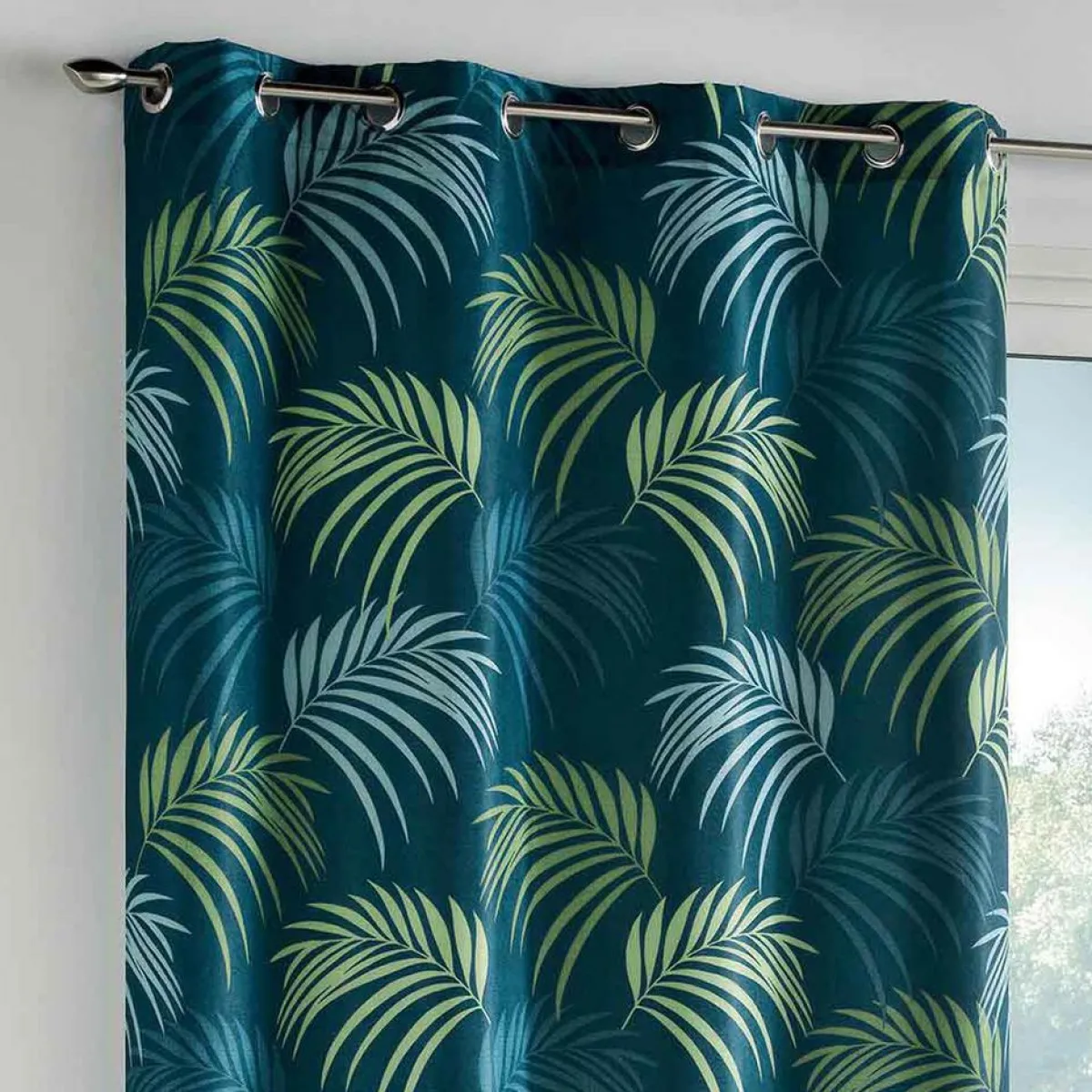 DOUCEUR D'INTERIEUR Rideau oeillets (140 X 260 cm) Blue Vegetal Bleu New