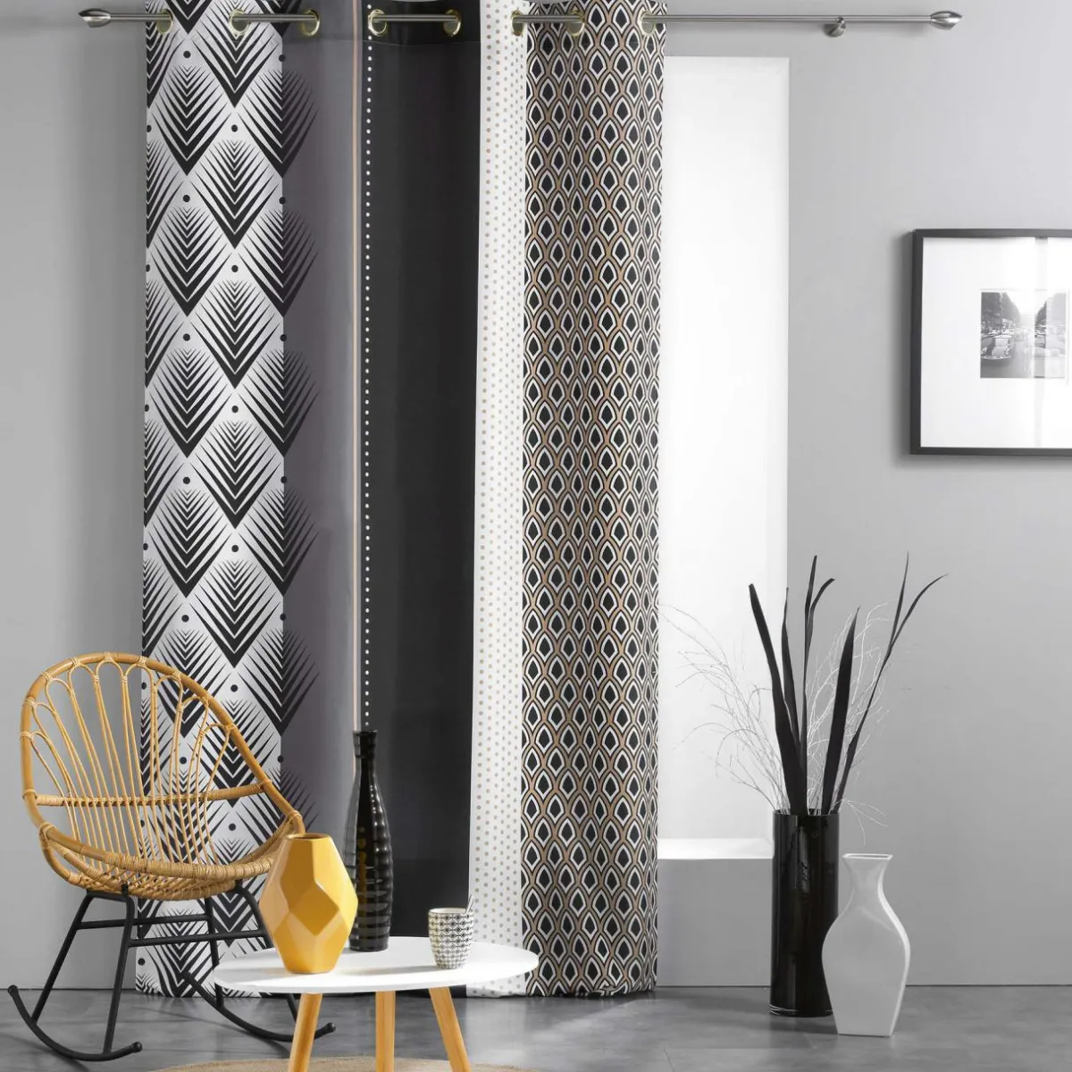 DOUCEUR D'INTERIEUR Rideau oeillets (140 X 260 cm) Galileo Noir