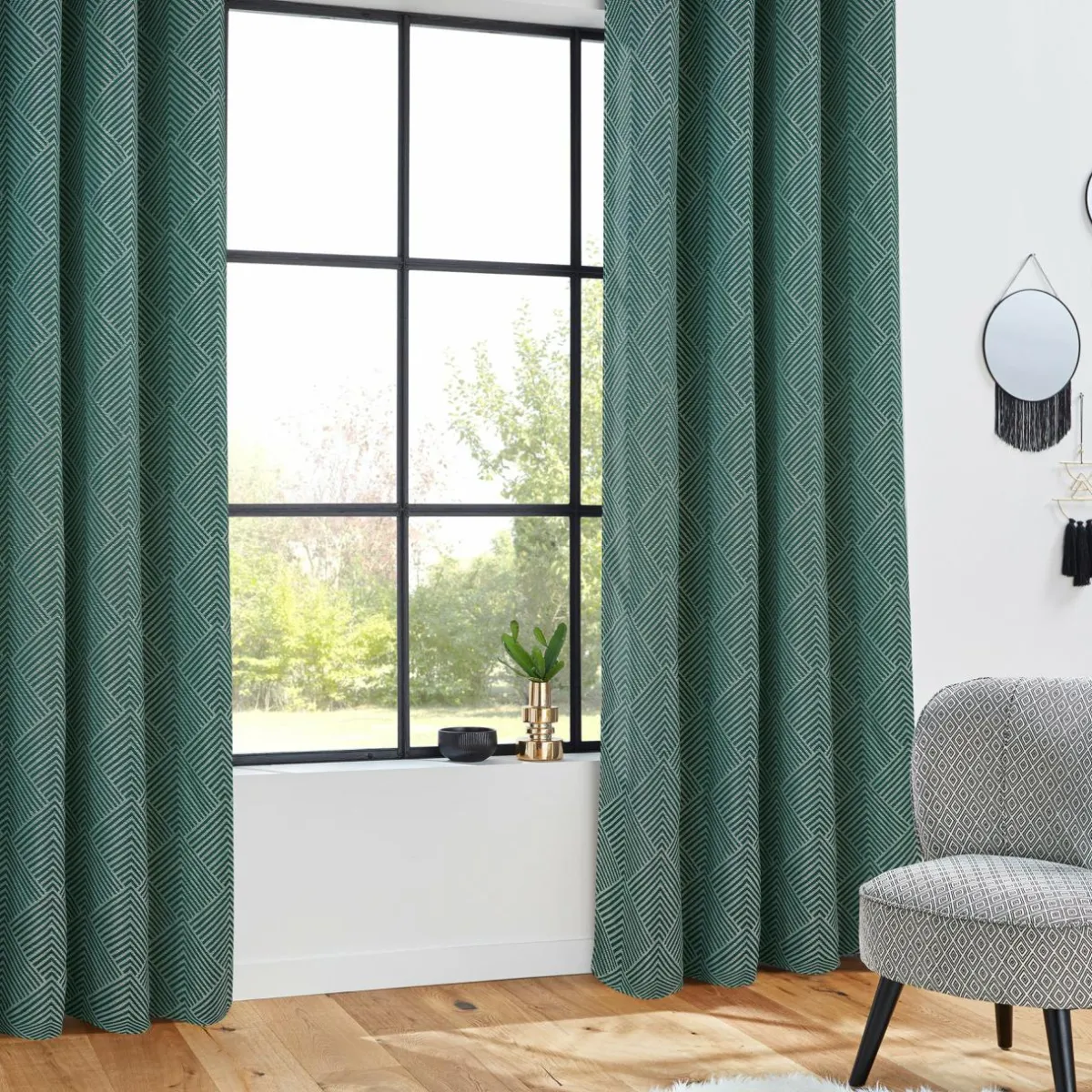 ATMOSPHERA Rideau oeillets (140 x 260 cm) Geom Bleu canard Clearance
