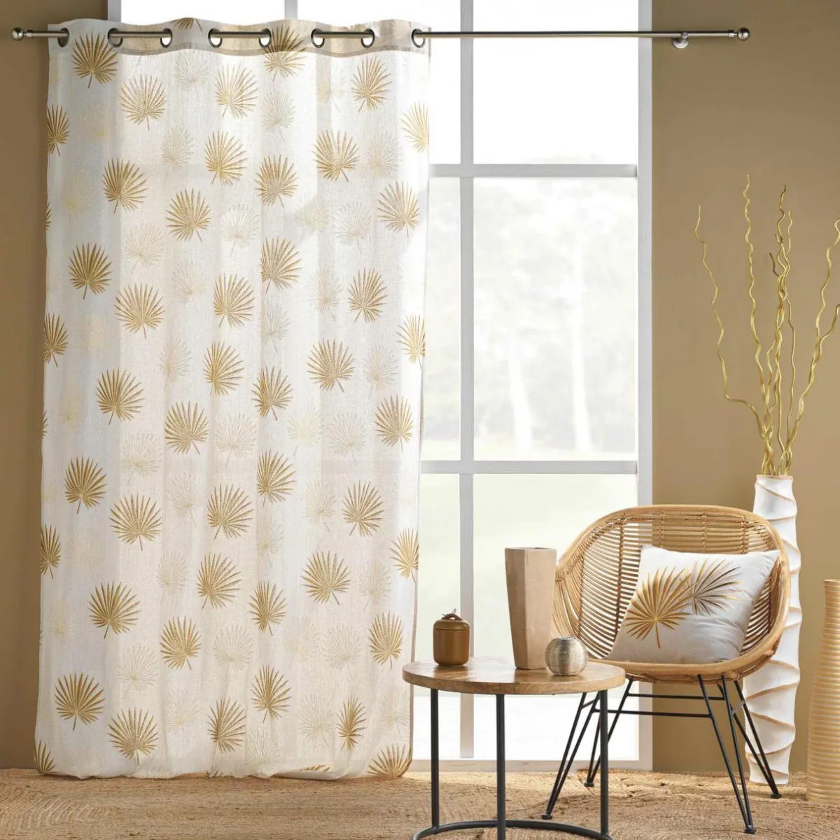 douceur d'intu017drieur Rideau polycoton (140 x 240 cm) Lotus Jaune ocre Discount
