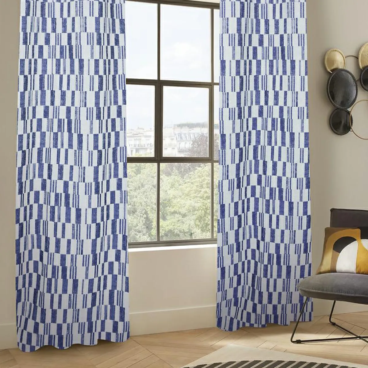 Atmosphera, cru017dateur d'intu017drieur Rideau tissé (140 x 260 cm) Leyna Bleu
