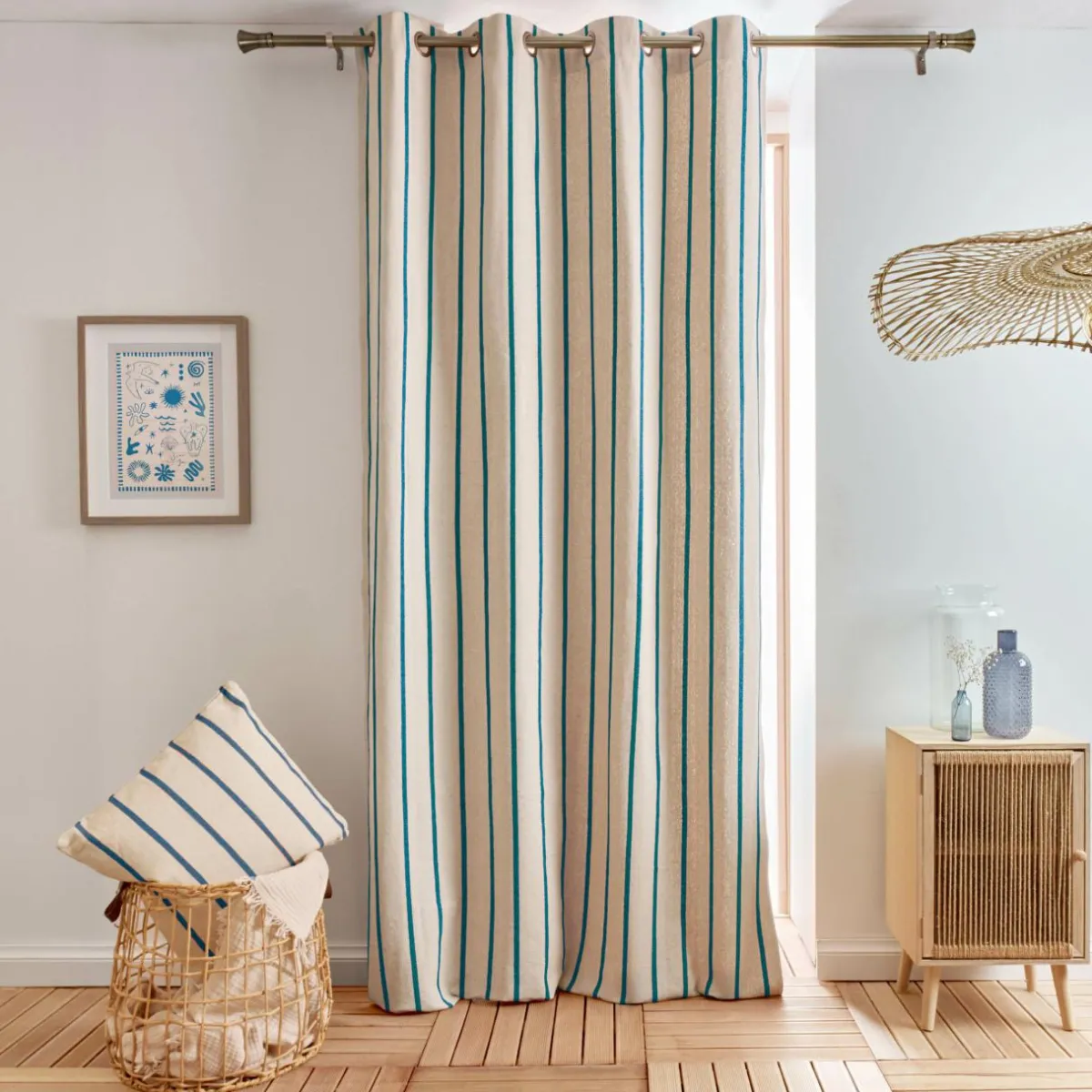 EMINZA Rideau toile de coton (135 x 260 cm) Ocealys Bleu marine