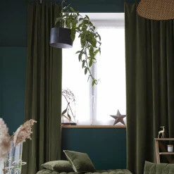 EMINZA Rideau velours de coton ajustable (140 x max 270 cm) Victor thym Vert Discount