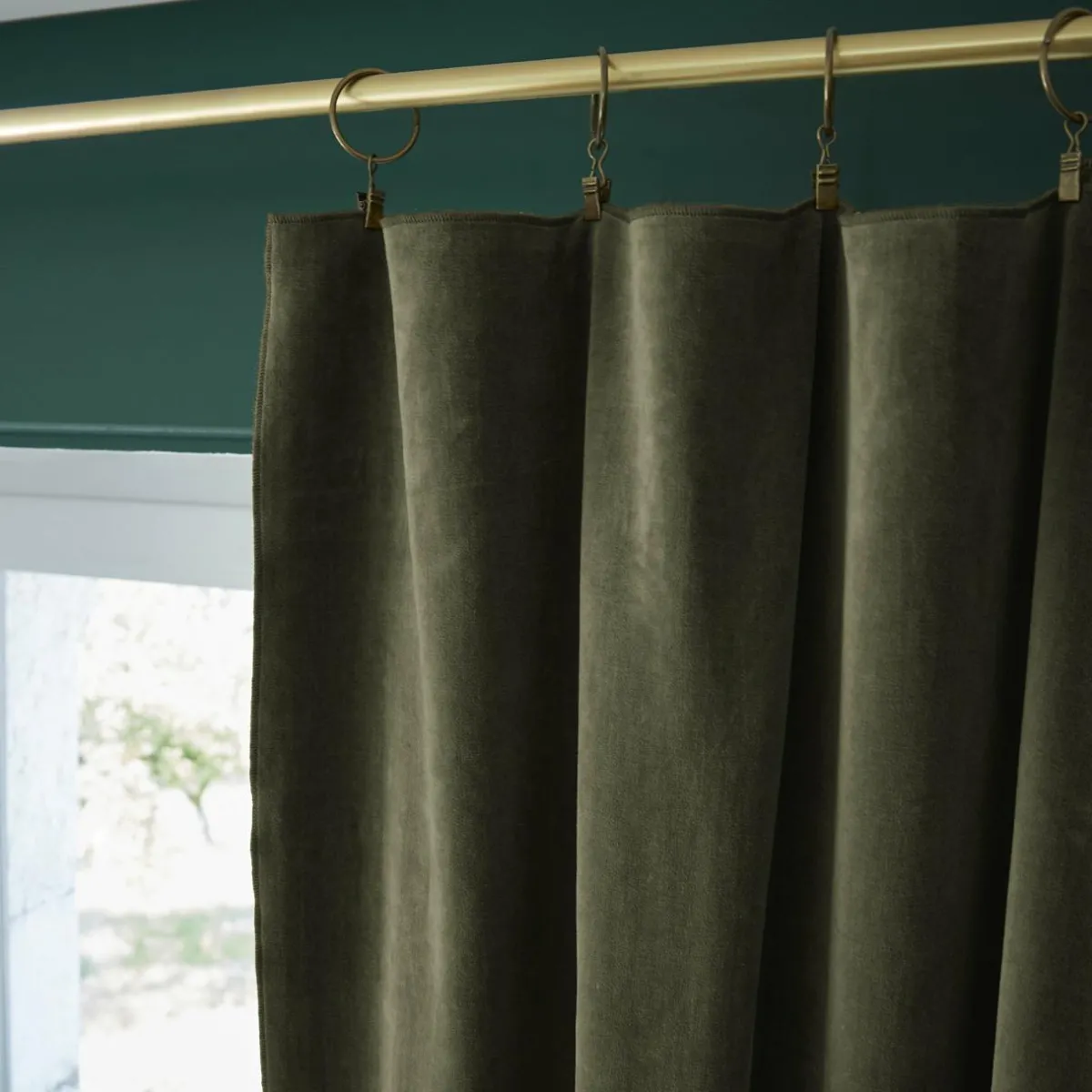 EMINZA Rideau velours de coton ajustable (140 x max 270 cm) Victor thym Vert Discount