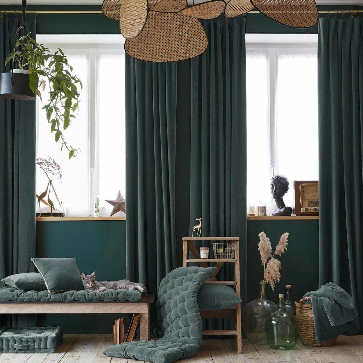 EMINZA Rideau velours de coton ajustable (140 x max 270 cm) Victor Gris ardoise Best