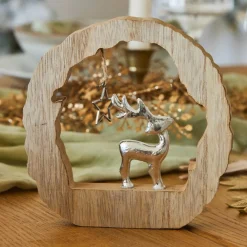 KAEMINGK Rondin en bois (H14 cm) Renne et étoile Bois blond Naturel Discount
