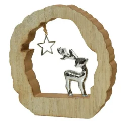 KAEMINGK Rondin en bois (H14 cm) Renne et étoile Bois blond Naturel Discount
