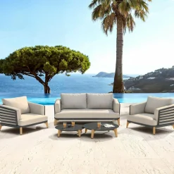 MOBELLIA Salon de jardin aluminium 4 places 5 pcs Monte Carlo Gris anthracite et taupe Anthracite - Taupe Sale