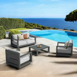 MOBELLIA Salon de jardin aluminium 4 places 4 pcs Elba Gris anthracite et gris clair Anthracite - Gris Clair Best