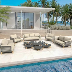 MOBELLIA Salon de jardin aluminium 9 places 12 pcs Monte Carlo Gris anthracite et taupe Anthracite - Taupe