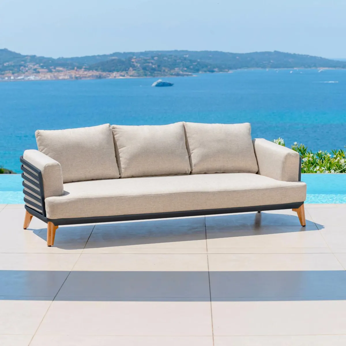 MOBELLIA Salon de jardin aluminium 9 places 12 pcs Monte Carlo Gris anthracite et taupe Anthracite - Taupe