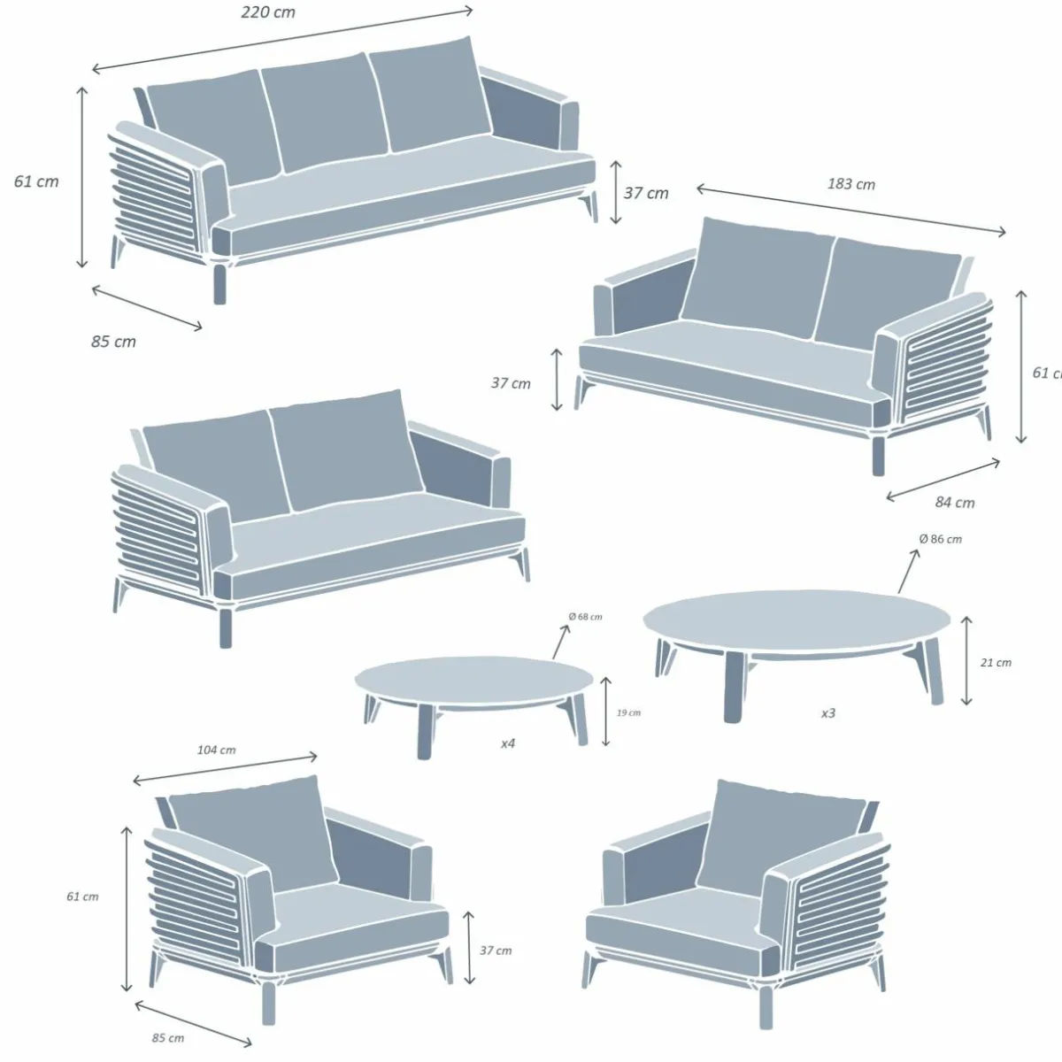 MOBELLIA Salon de jardin aluminium 9 places 12 pcs Monte Carlo Gris anthracite et taupe Anthracite - Taupe