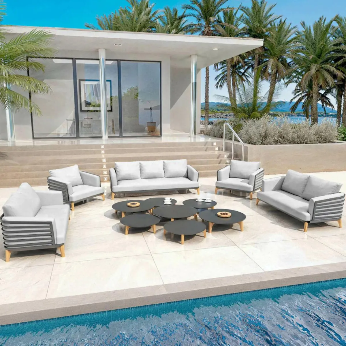 MOBELLIA Salon de jardin aluminium 9 places 12 pcs Monte Carlo Gris anthracite et gris clair Anthracite - Gris Clair Best