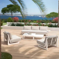 MOBELLIA Salon de jardin aluminium 5 places Long Beach Blanc Best