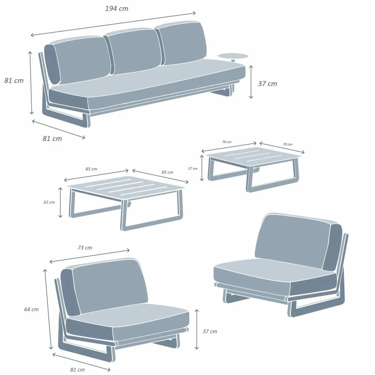 MOBELLIA Salon de jardin aluminium 5 places Long Beach Blanc Best