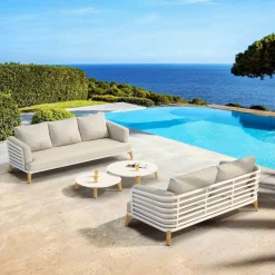 MOBELLIA Salon de jardin aluminium 5 places 4 pcs Monte Carlo Blanc et taupe Blanc - Taupe Online