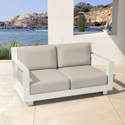 MOBELLIA Salon de jardin aluminium 7 places 5 pcs Elba Blanc et taupe Blanc - Taupe Best