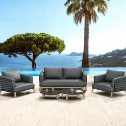 MOBELLIA Salon de jardin aluminium 4 places 5 pcs Monte Carlo Gris Anthracite