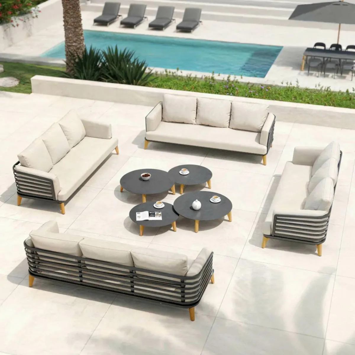 MOBELLIA Salon de jardin aluminium 12 places 8 pcs Monte Carlo Gris anthracite et beige Anthracite - Beige Online