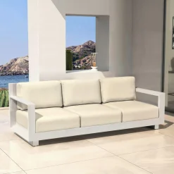 MOBELLIA Salon de jardin aluminium 7 places 5 pcs Elba Blanc et beige Blanc - Beige Outlet