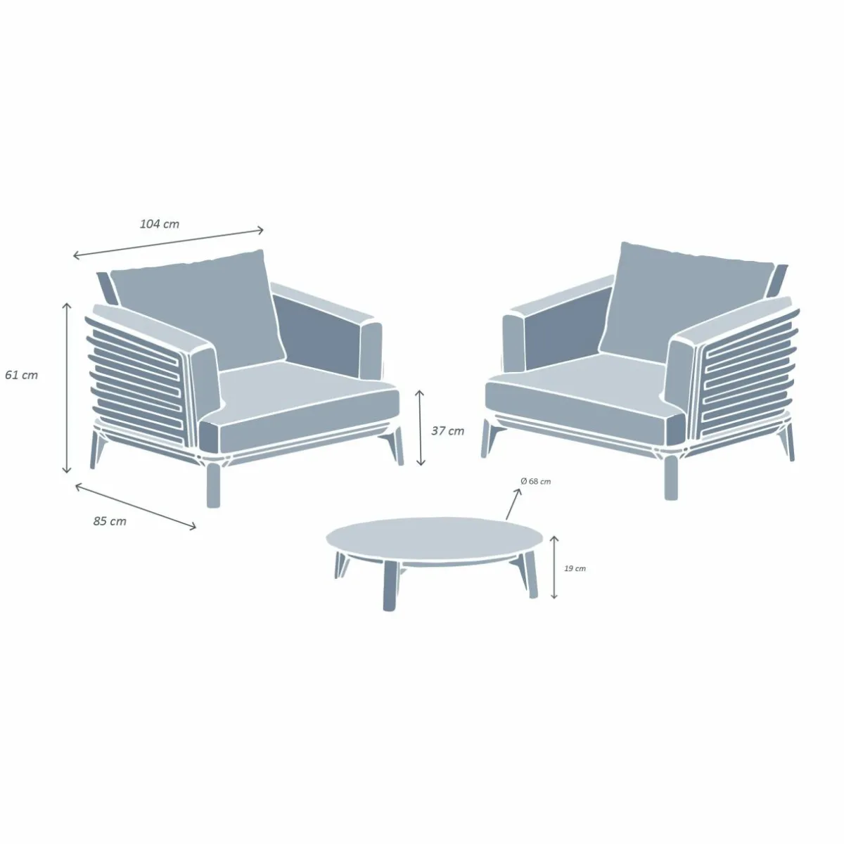 MOBELLIA Salon de jardin aluminium 2 places 3 pcs Monte Carlo Gris Anthracite Online