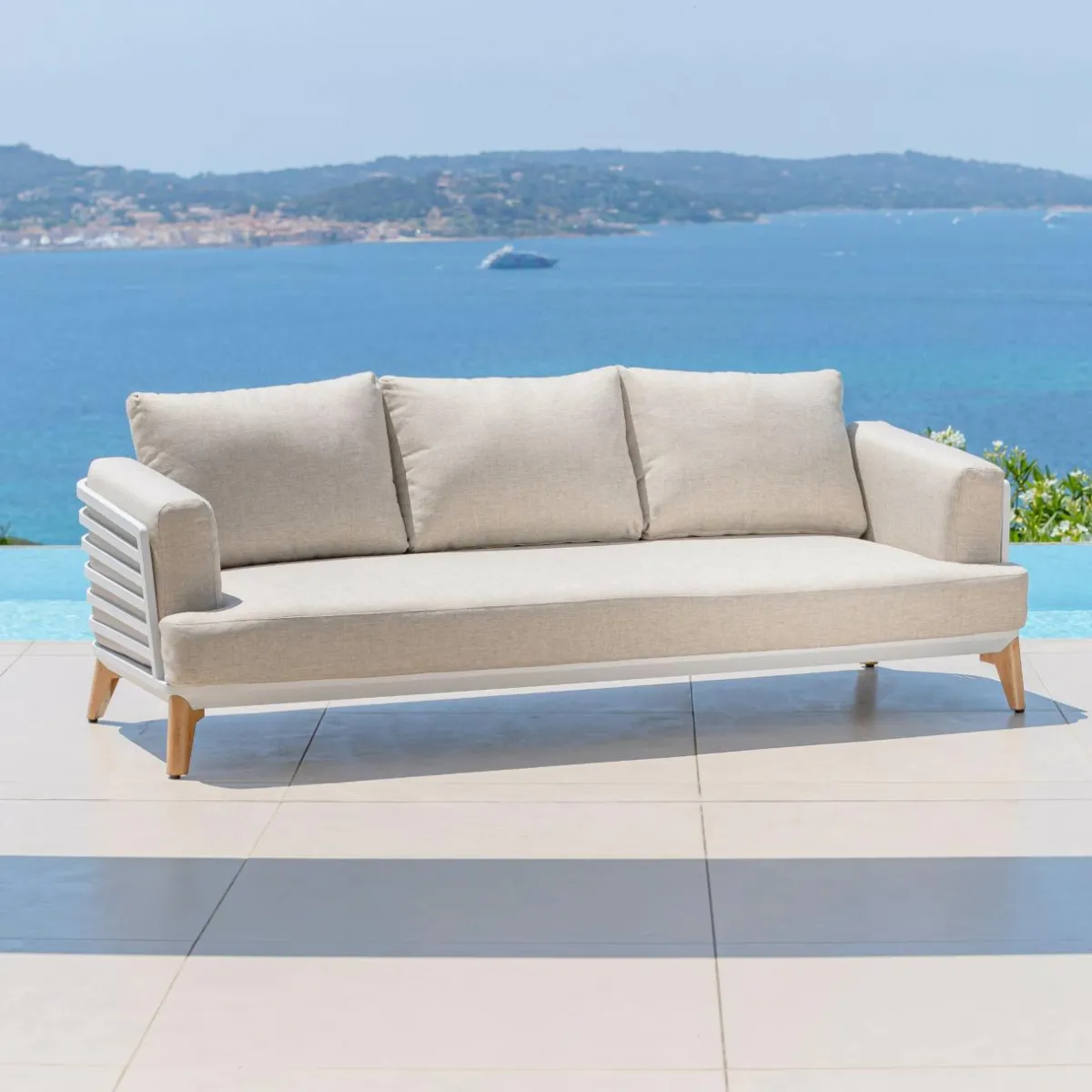 MOBELLIA Salon de jardin aluminium 12 places 8 pcs Monte Carlo Blanc et taupe Blanc - Taupe Outlet