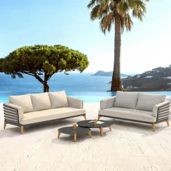 MOBELLIA Salon de jardin aluminium 5 places 4 pcs Monte Carlo Gris anthracite et taupe Anthracite - Taupe Hot