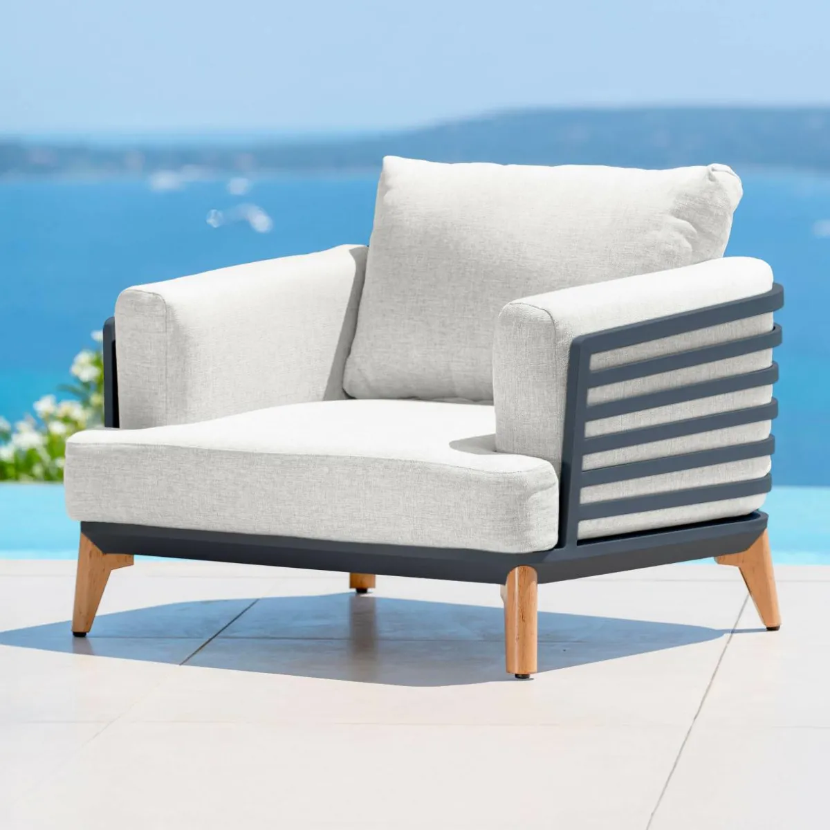 MOBELLIA Salon de jardin aluminium 8 places 6 pcs Monte Carlo Gris anthracite et gris clair Anthracite - Gris Clair Outlet