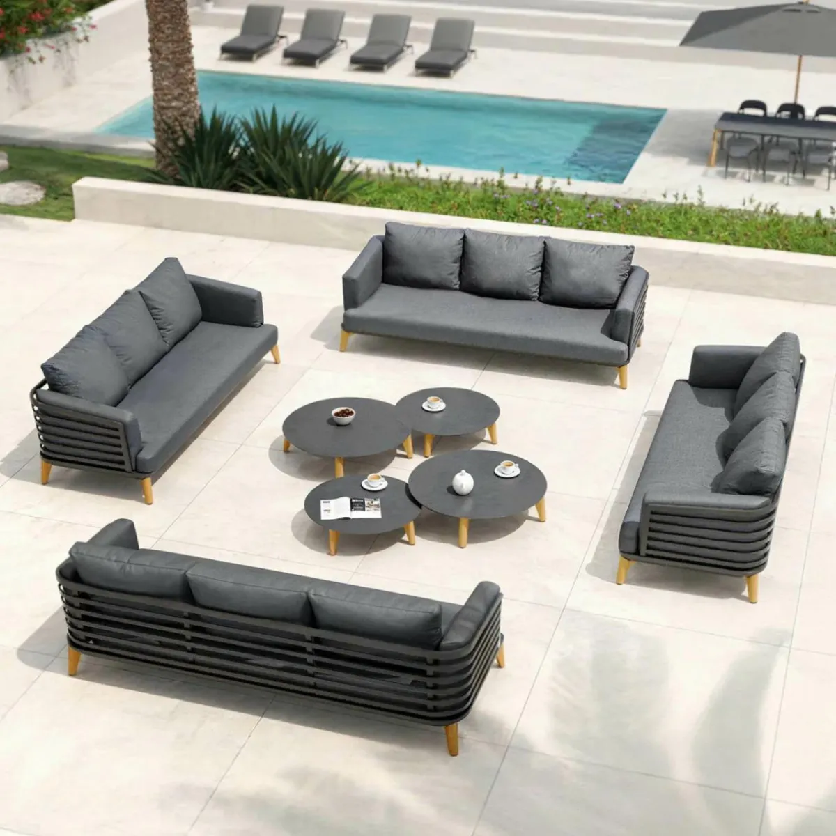 MOBELLIA Salon de jardin aluminium 12 places 8 pcs Monte Carlo Gris Anthracite Outlet