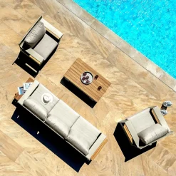 MOBELLIA Salon de jardin aluminium et bois teck 5 places Antibes Crème Beige Discount