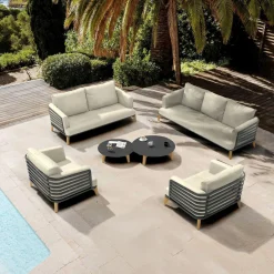 MOBELLIA Salon de jardin aluminium 7 places 6 pcs Monte Carlo Gris anthracite et beige Anthracite - Beige Clearance