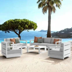 MOBELLIA Salon de jardin aluminium 7 places 5 pcs Elba Blanc et gris clair Blanc - Gris Clair Online