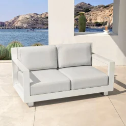 MOBELLIA Salon de jardin aluminium 7 places 5 pcs Elba Blanc et gris clair Blanc - Gris Clair Online