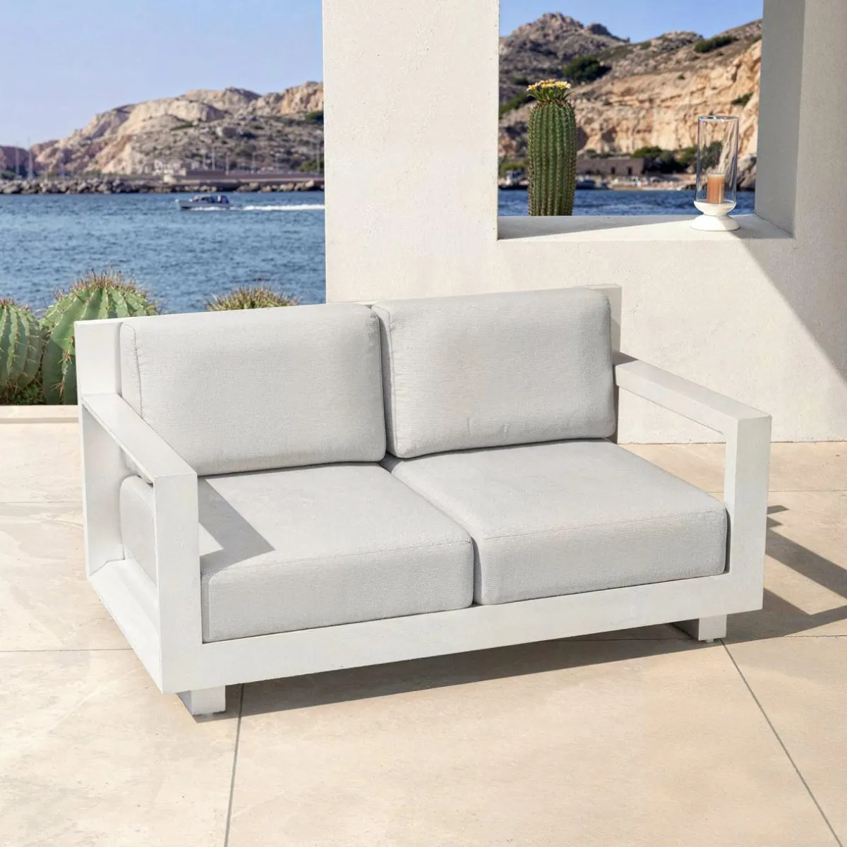 MOBELLIA Salon de jardin aluminium 7 places 5 pcs Elba Blanc et gris clair Blanc - Gris Clair Online
