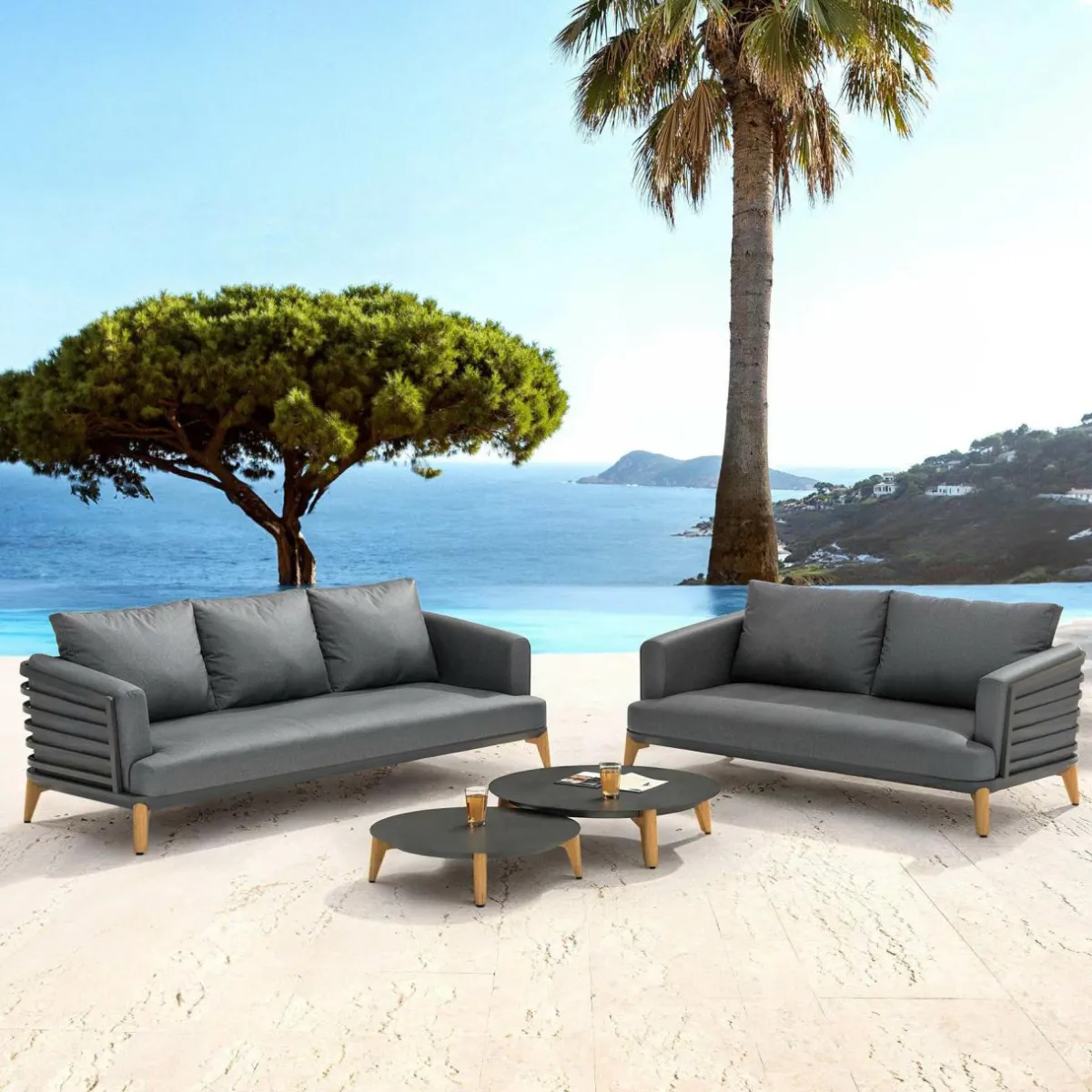 MOBELLIA Salon de jardin aluminium 5 places 4 pcs Monte Carlo Gris Anthracite Sale
