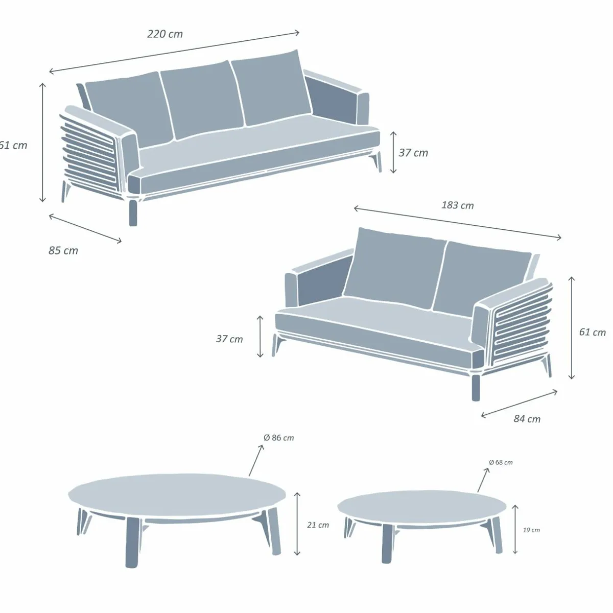 MOBELLIA Salon de jardin aluminium 5 places 4 pcs Monte Carlo Gris Anthracite Sale