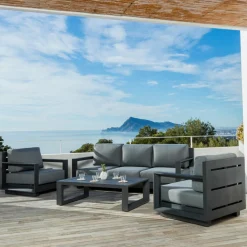MOBELLIA Salon de jardin aluminium 5 places 4 pcs Elba Gris Anthracite