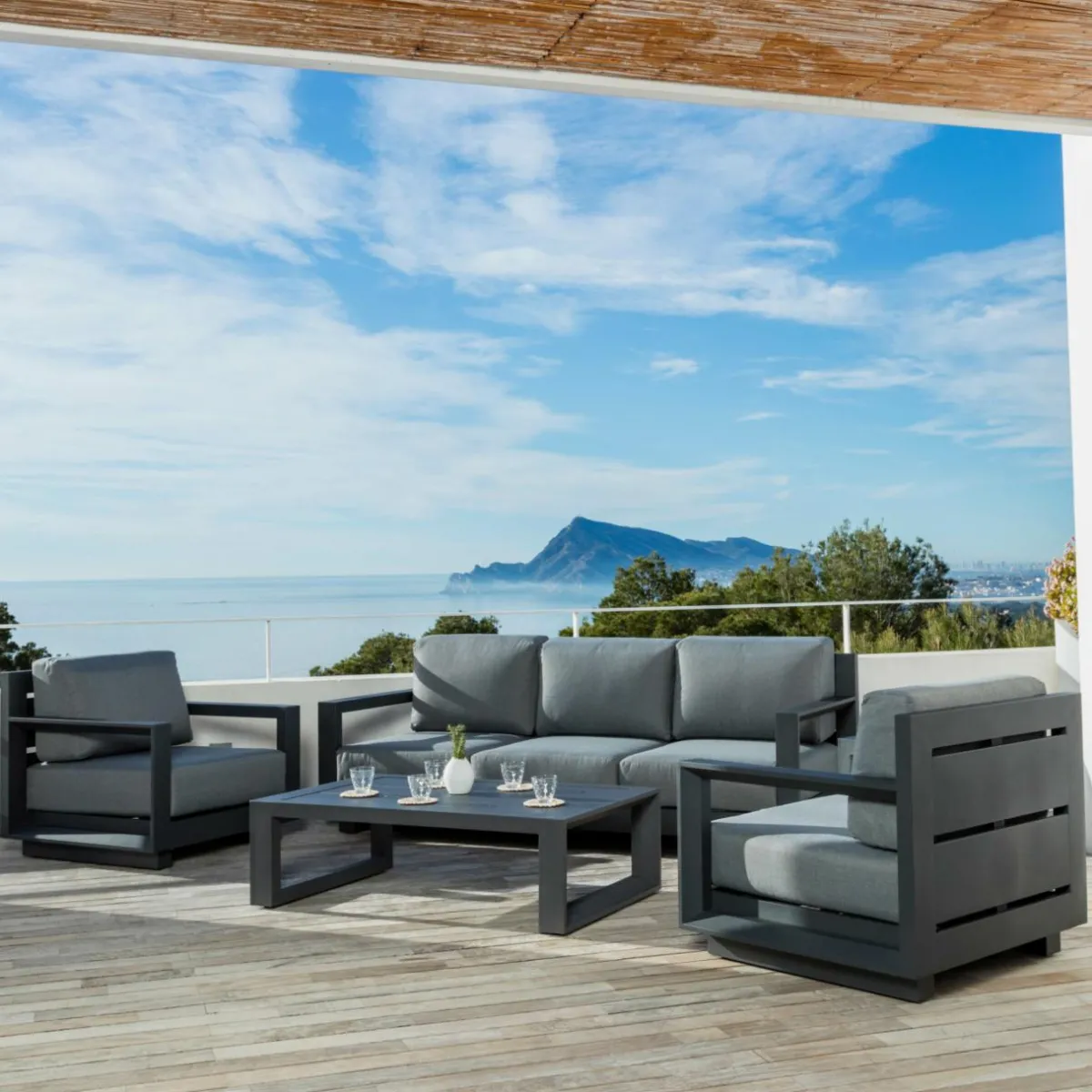 MOBELLIA Salon de jardin aluminium 5 places 4 pcs Elba Gris Anthracite