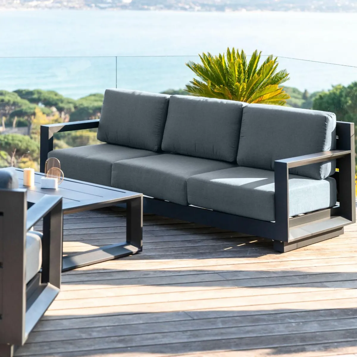 MOBELLIA Salon de jardin aluminium 5 places 4 pcs Elba Gris Anthracite