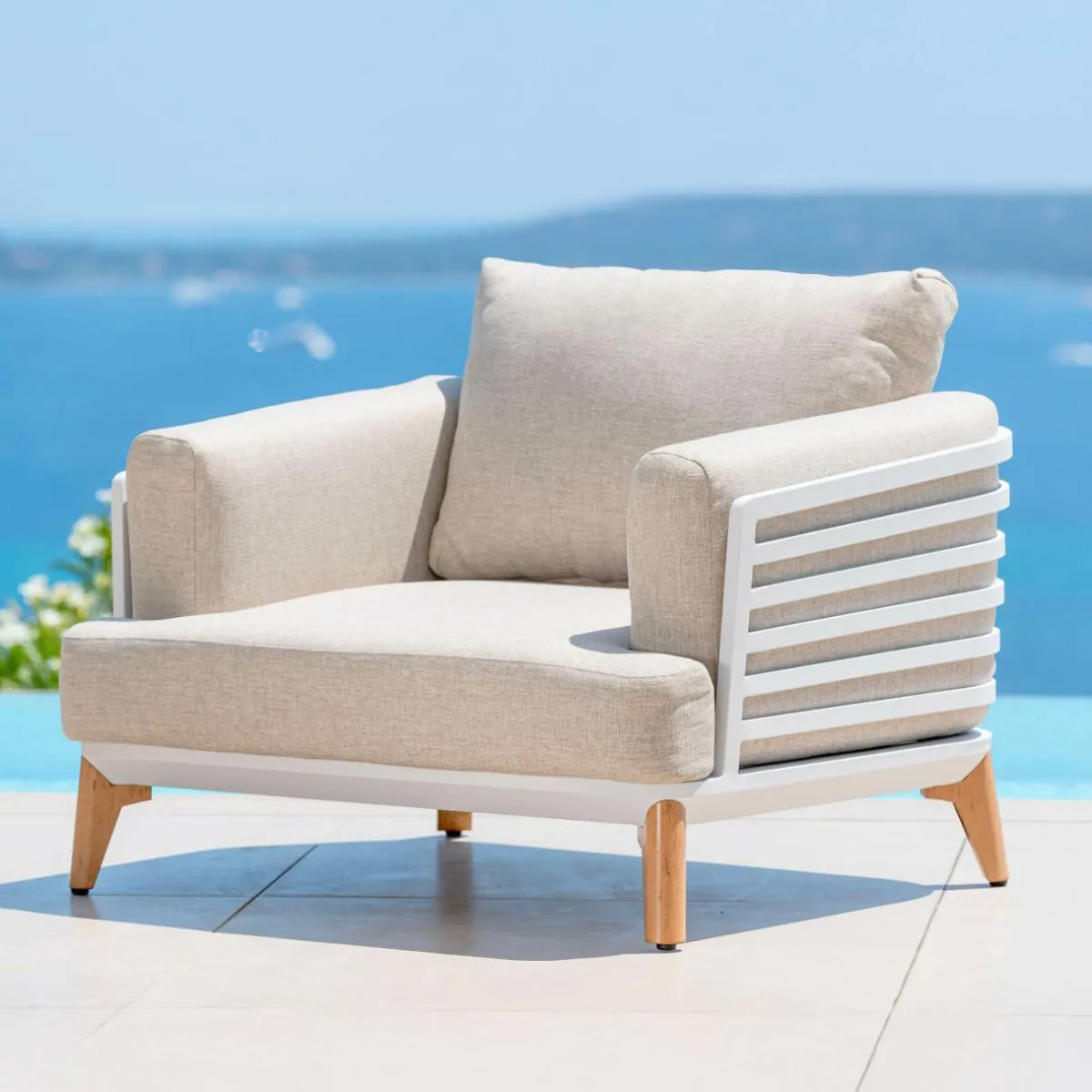 MOBELLIA Salon de jardin aluminium 2 places 3 pcs Monte Carlo Blanc et taupe Blanc - Taupe Hot
