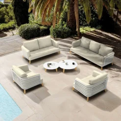 MOBELLIA Salon de jardin aluminium 7 places 6 pcs Monte Carlo Blanc et beige Blanc - Beige Hot