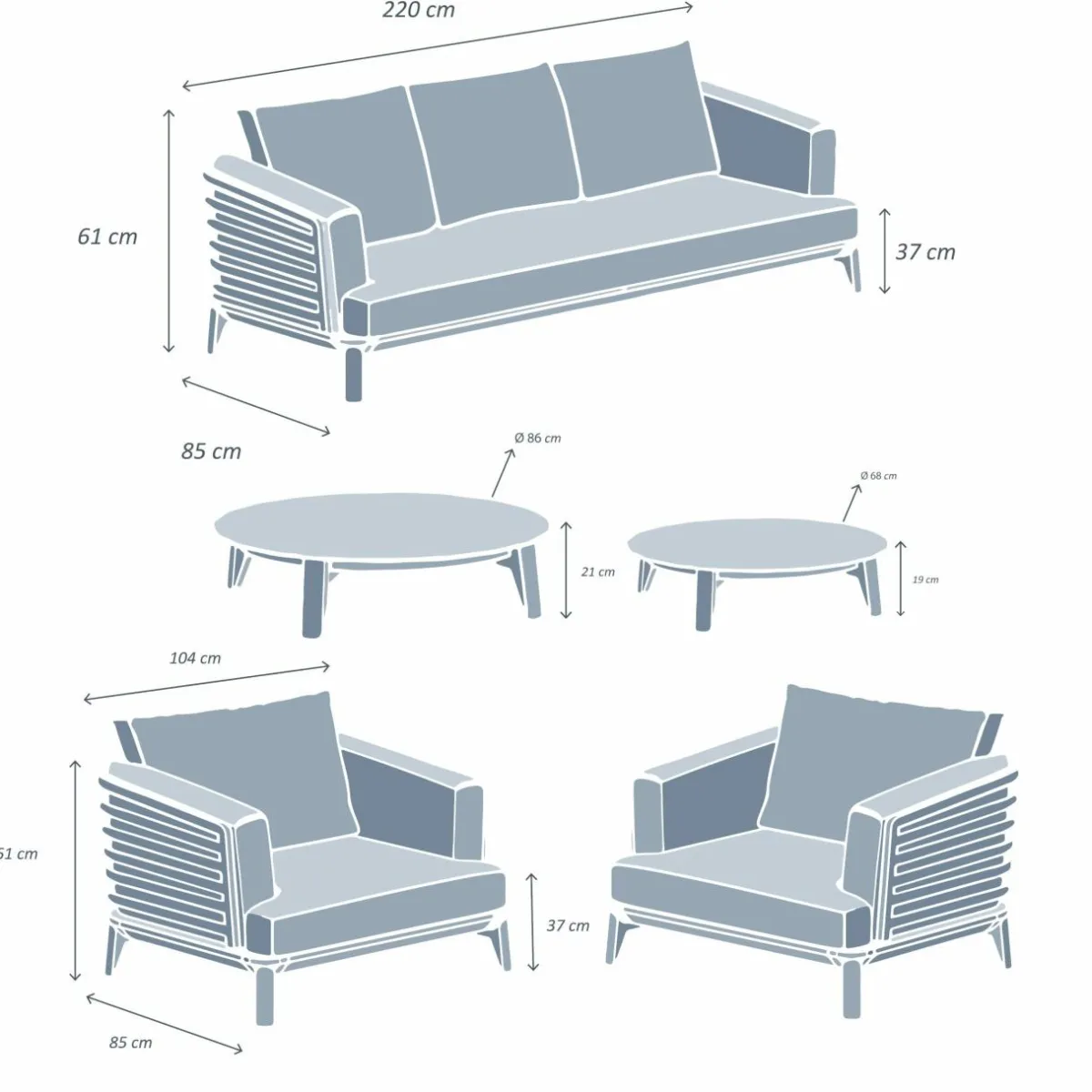 MOBELLIA Salon de jardin aluminium 5 places 5 pcs Monte Carlo Blanc et gris clair Blanc - Gris Clair Outlet